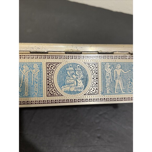 Vintage Metal Wood Lined Box Jewelry Trinket Keepsakes W Lid Egyptian 9.5”x5” - Picture 12 of 16